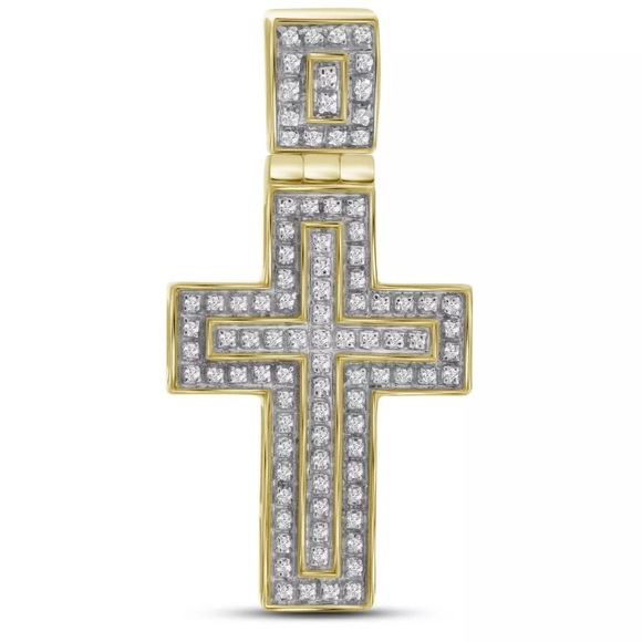 10kt Diamond Layered Cross Charm Pendant 1/4 Cttw - Picture 1 of 2